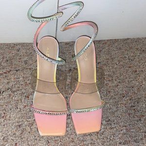 Pastel Multi colored High heels w/ rhinestone embellishments